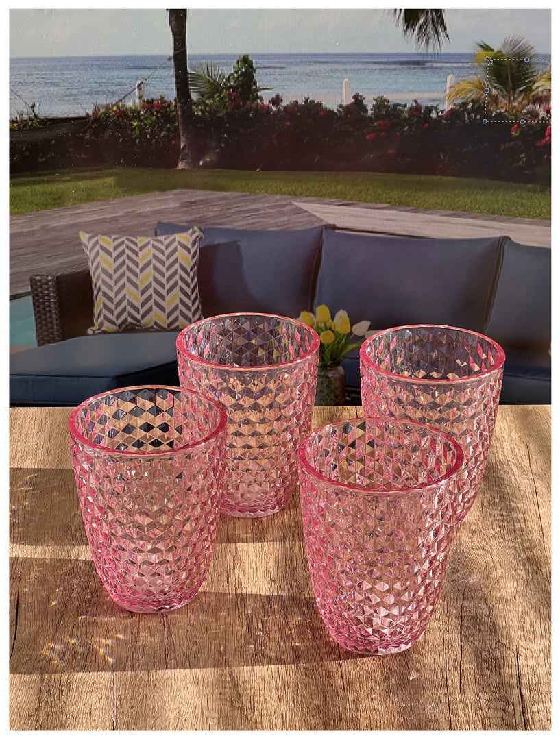 Set of Four Pink Diamond Acrylic Stemless Whiskey Glass