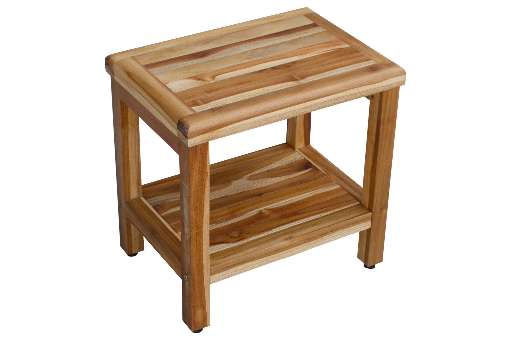 18" Contemporary Teak Shower Stool Or Bench With Shelf In Natural Finish - Bed & Bath
