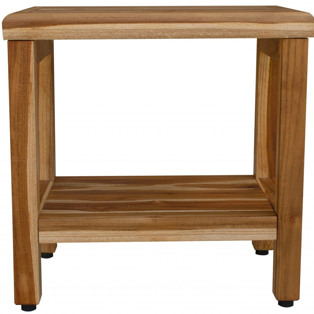 18" Contemporary Teak Shower Stool Or Bench With Shelf In Natural Finish - Bed & Bath