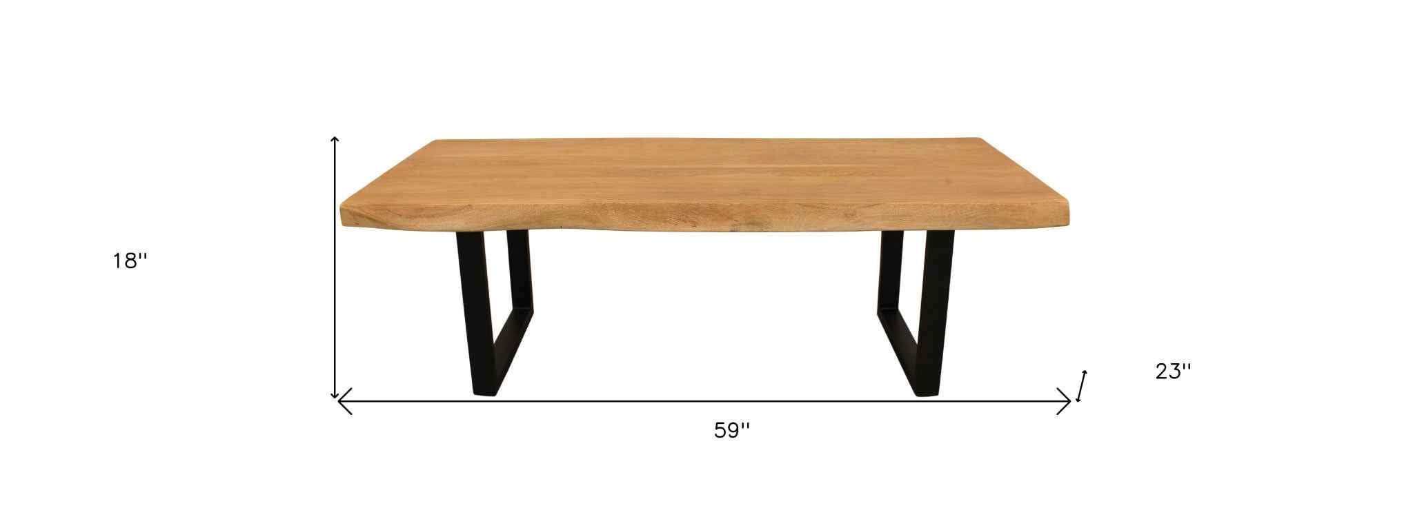 59" Natural And Black Solid Wood And Iron Live Edge Coffee Table