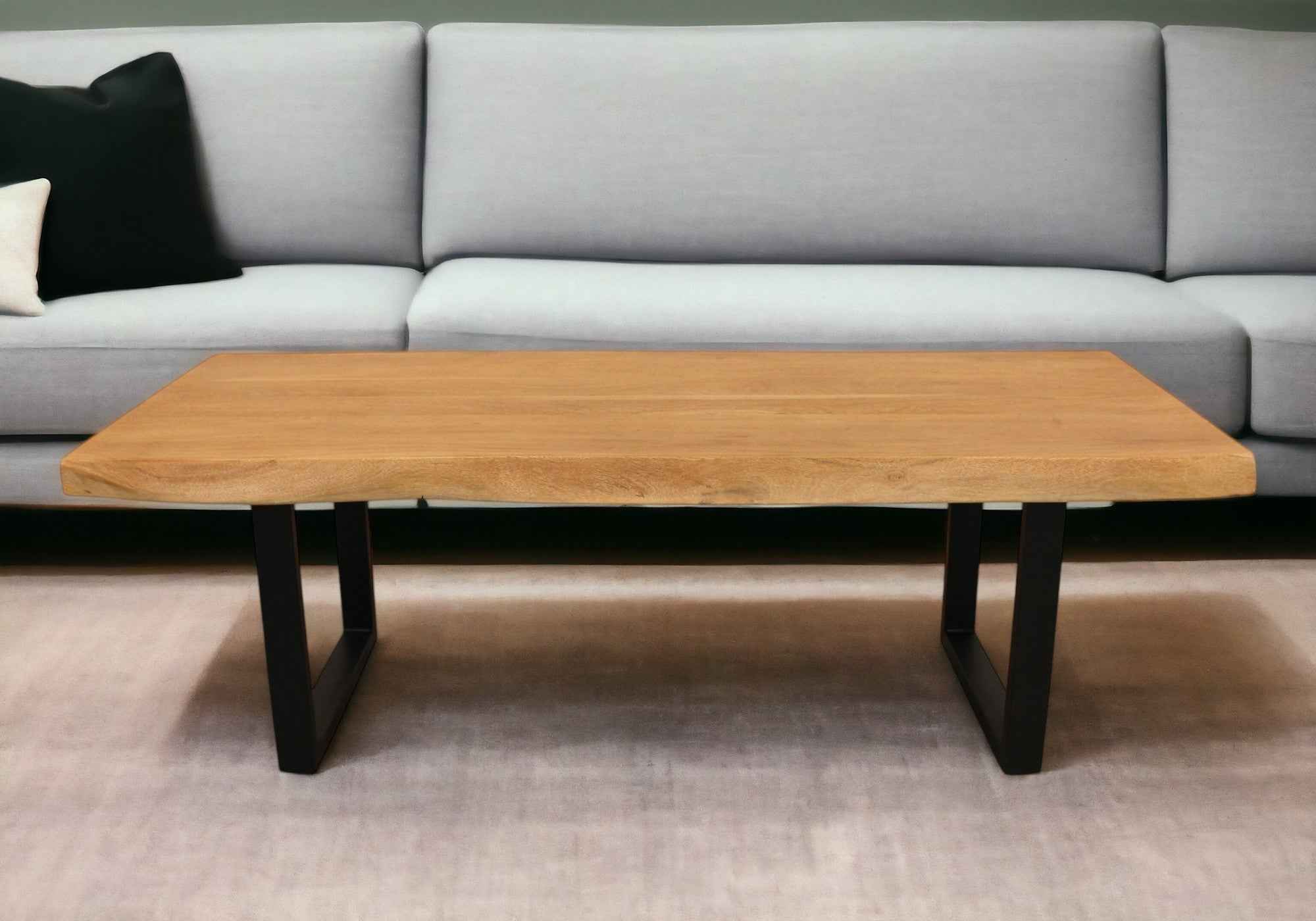 59" Natural And Black Solid Wood And Iron Live Edge Coffee Table