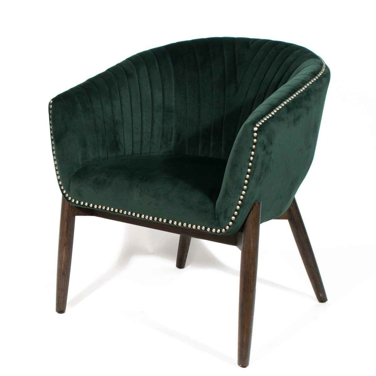 28" Green And Brown Velvet Arm Chair