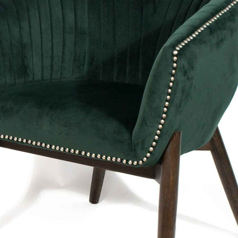28" Green And Brown Velvet Arm Chair