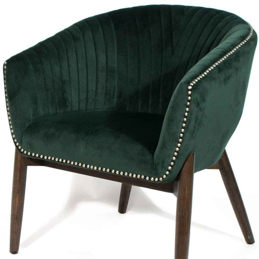 28" Green And Brown Velvet Arm Chair