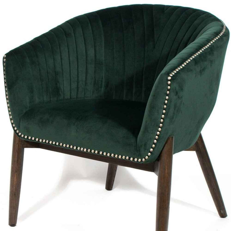28" Green And Brown Velvet Arm Chair