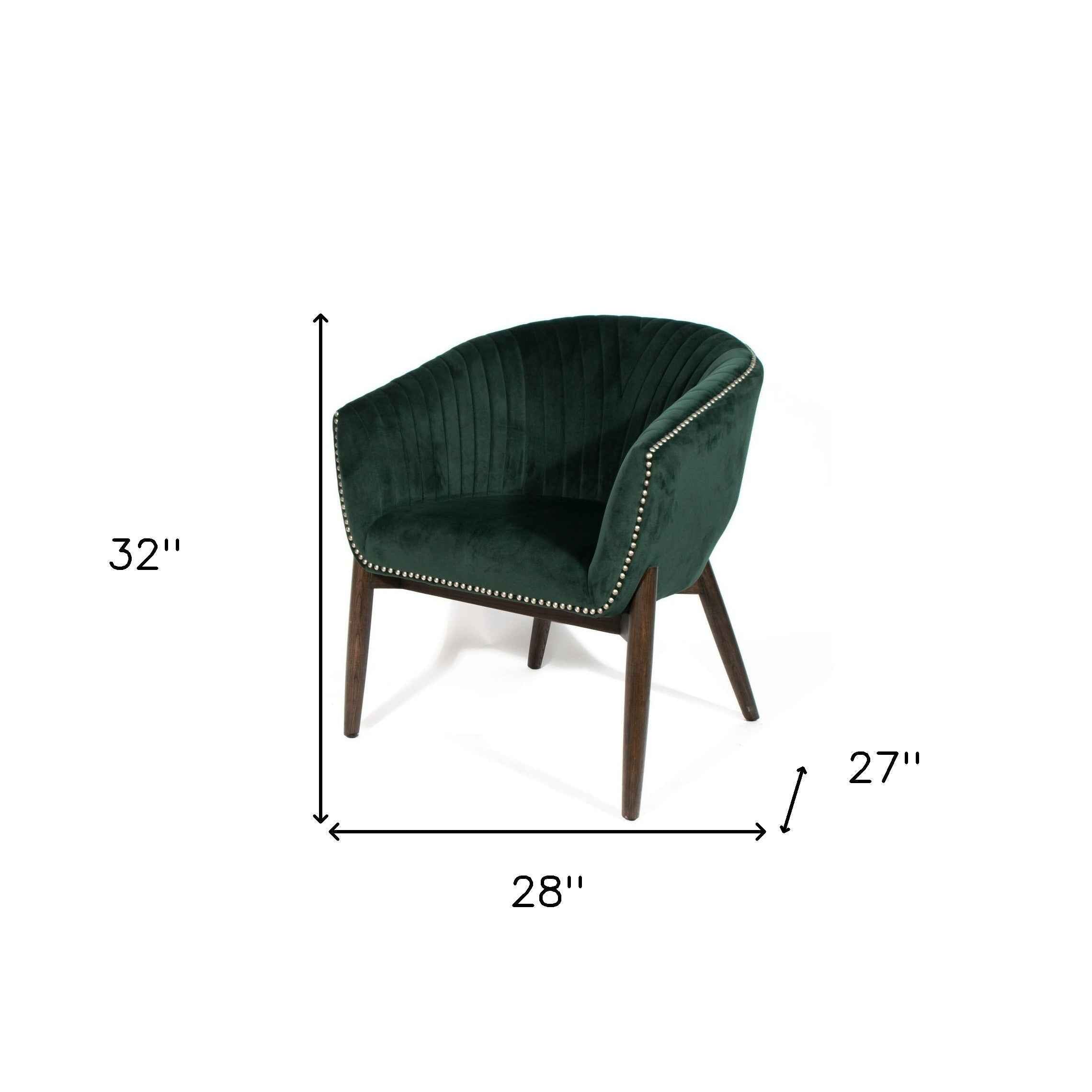 28" Green And Brown Velvet Arm Chair