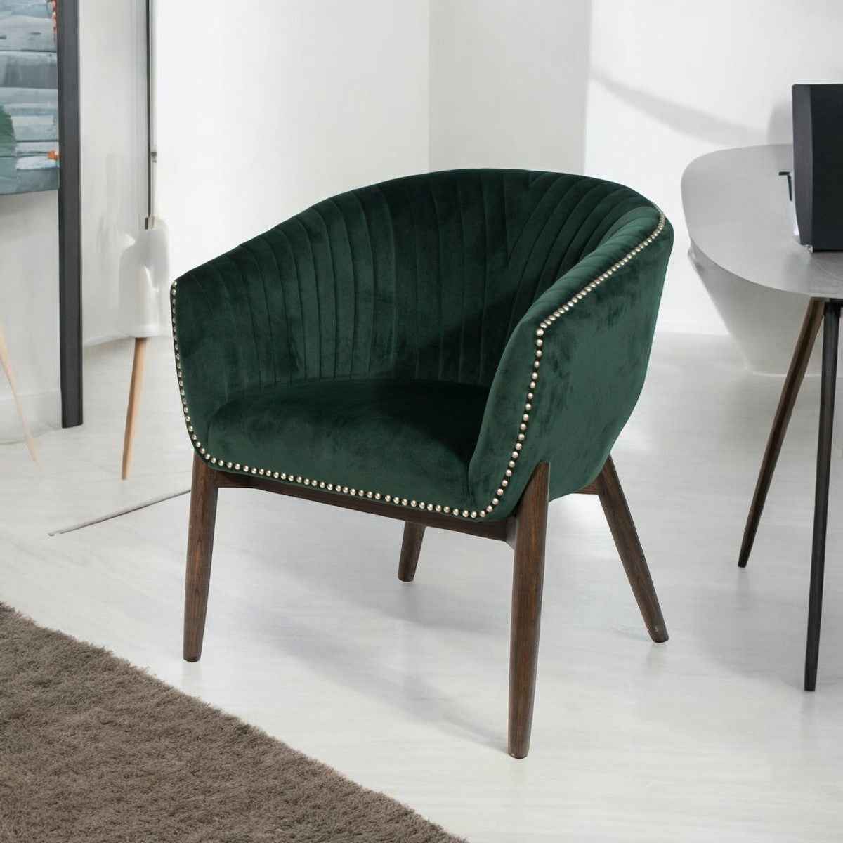 28" Green And Brown Velvet Arm Chair