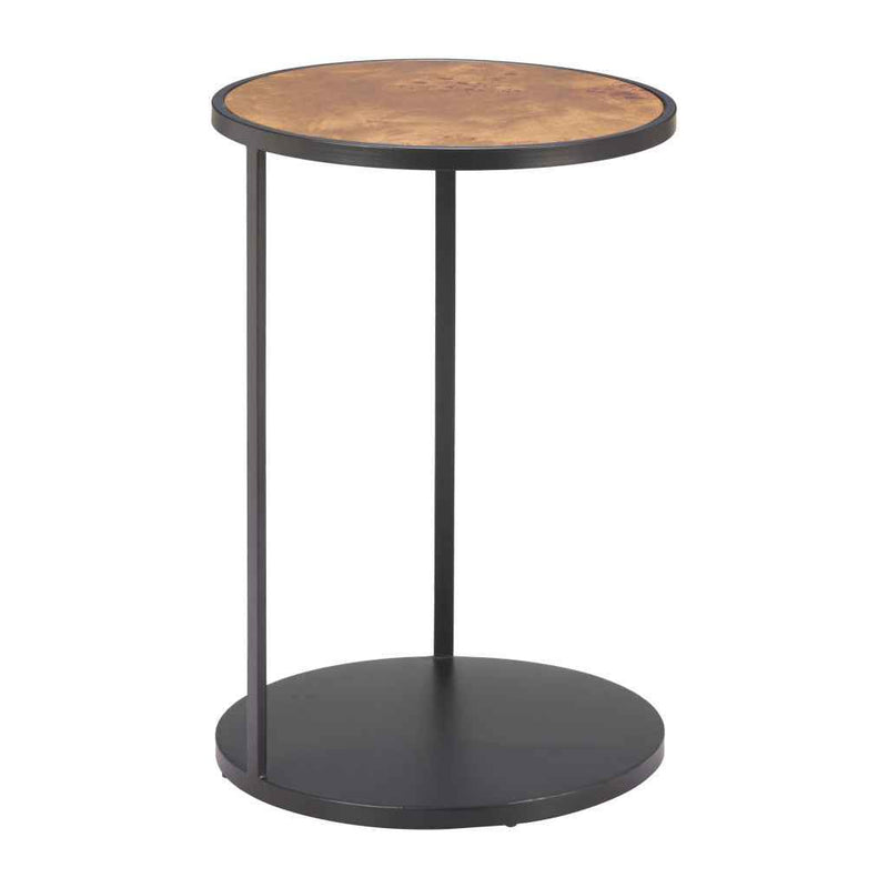 25" Brown and Black Wood and Iron Round Pedestal End Table
