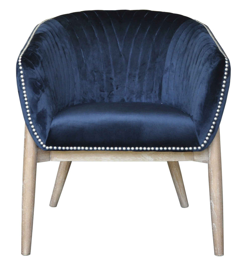 28" Blue And Brown Velvet Arm Chair