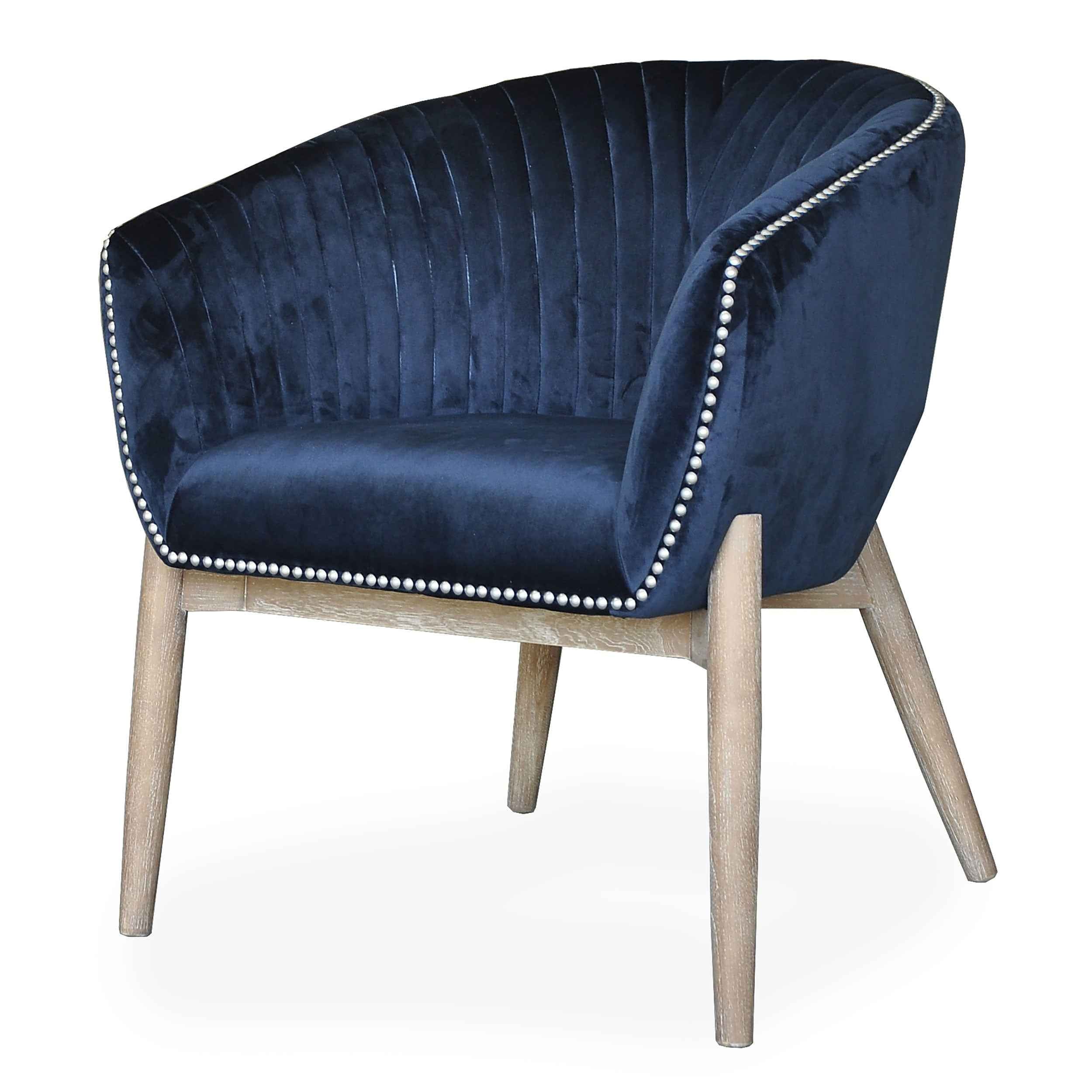 28" Blue And Brown Velvet Arm Chair