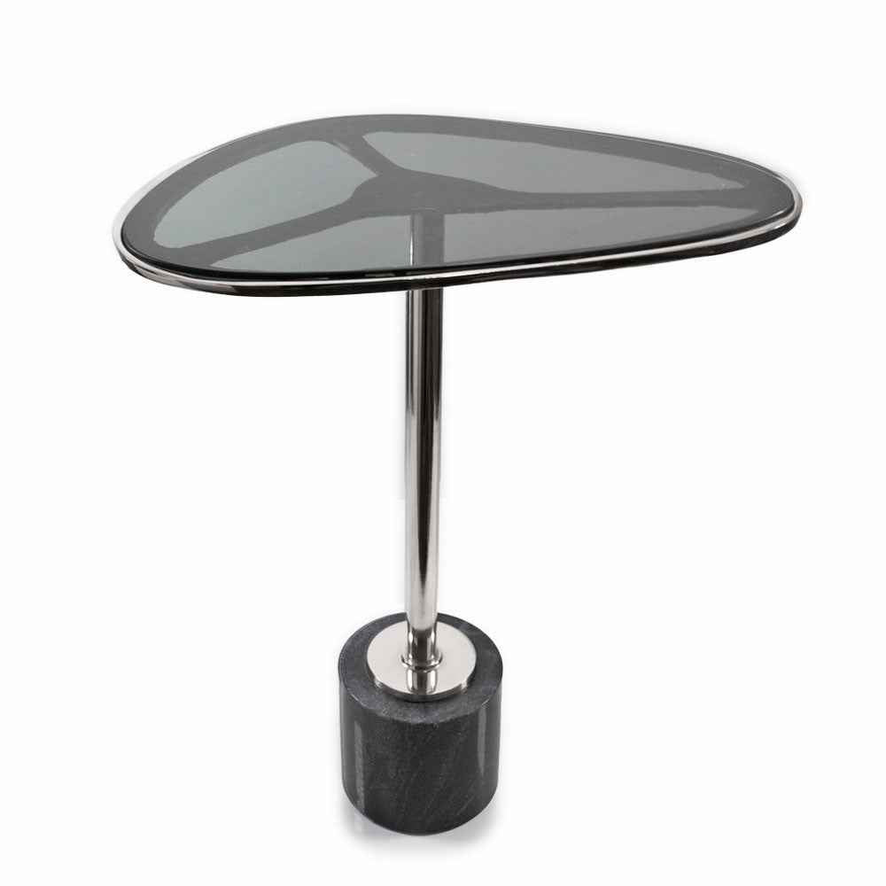 22" Smoky Black and Silver Aluminum Glass and Marble Pedestal End Table