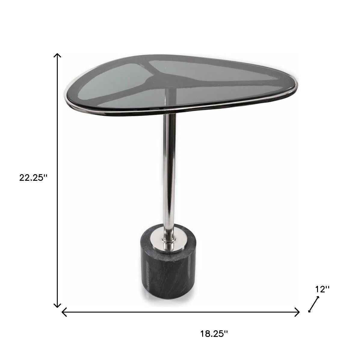 22" Smoky Black and Silver Aluminum Glass and Marble Pedestal End Table