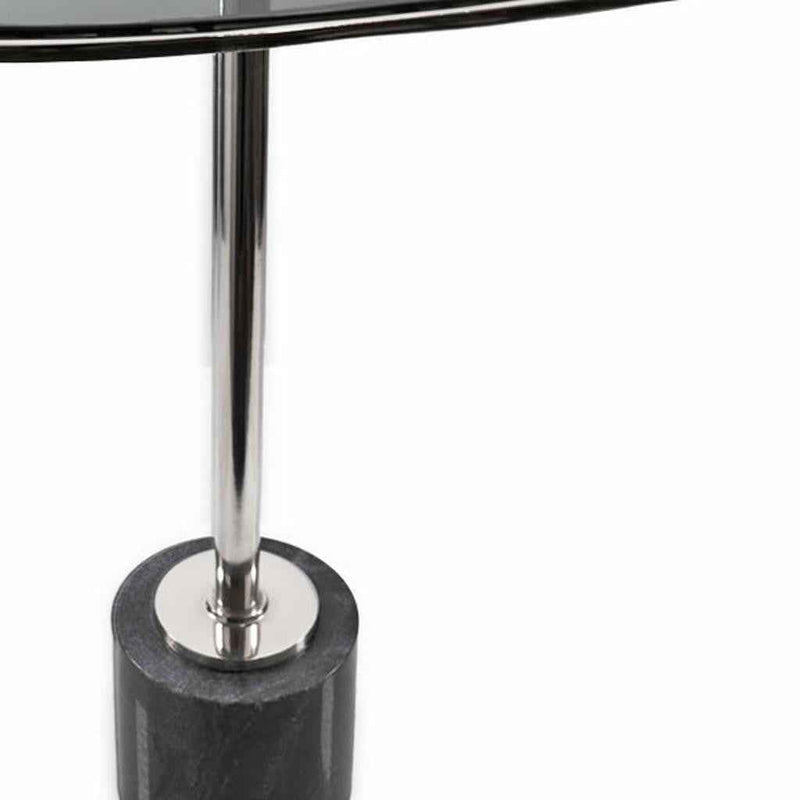 22" Smoky Black and Silver Aluminum Glass and Marble Pedestal End Table