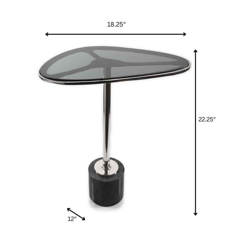 22" Smoky Black and Silver Aluminum Glass and Marble Pedestal End Table