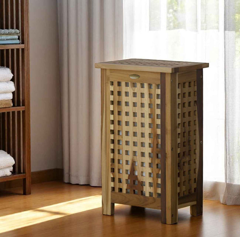 24" Brown Solid Wood Laundry Hamper With Lid