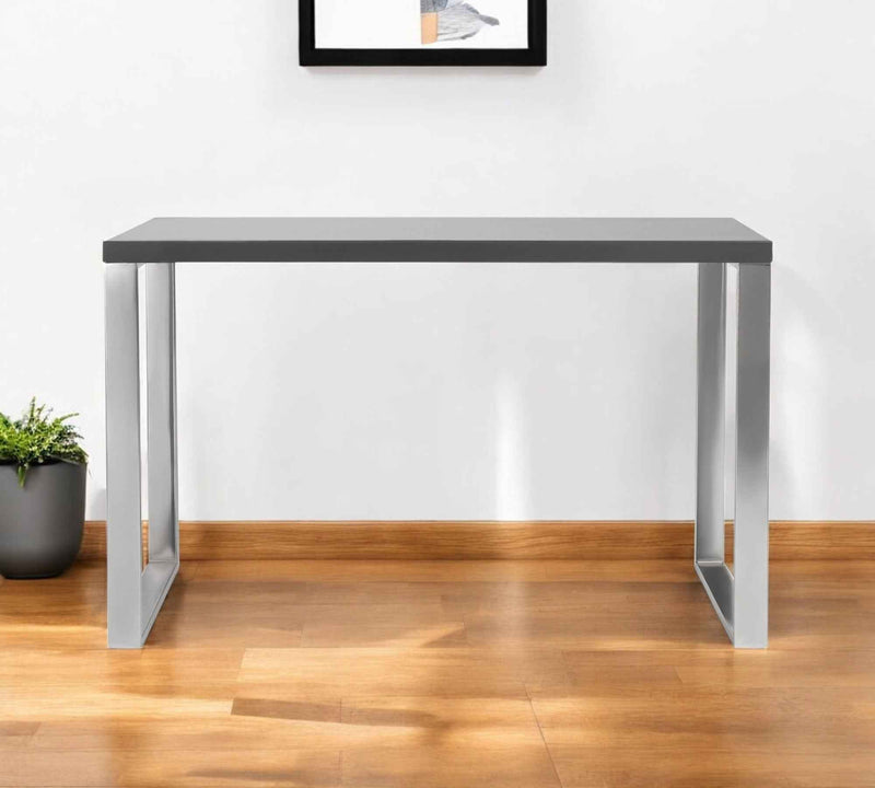 47" Gray and Silver Wood and Stainless Steel Sled Writing Desk