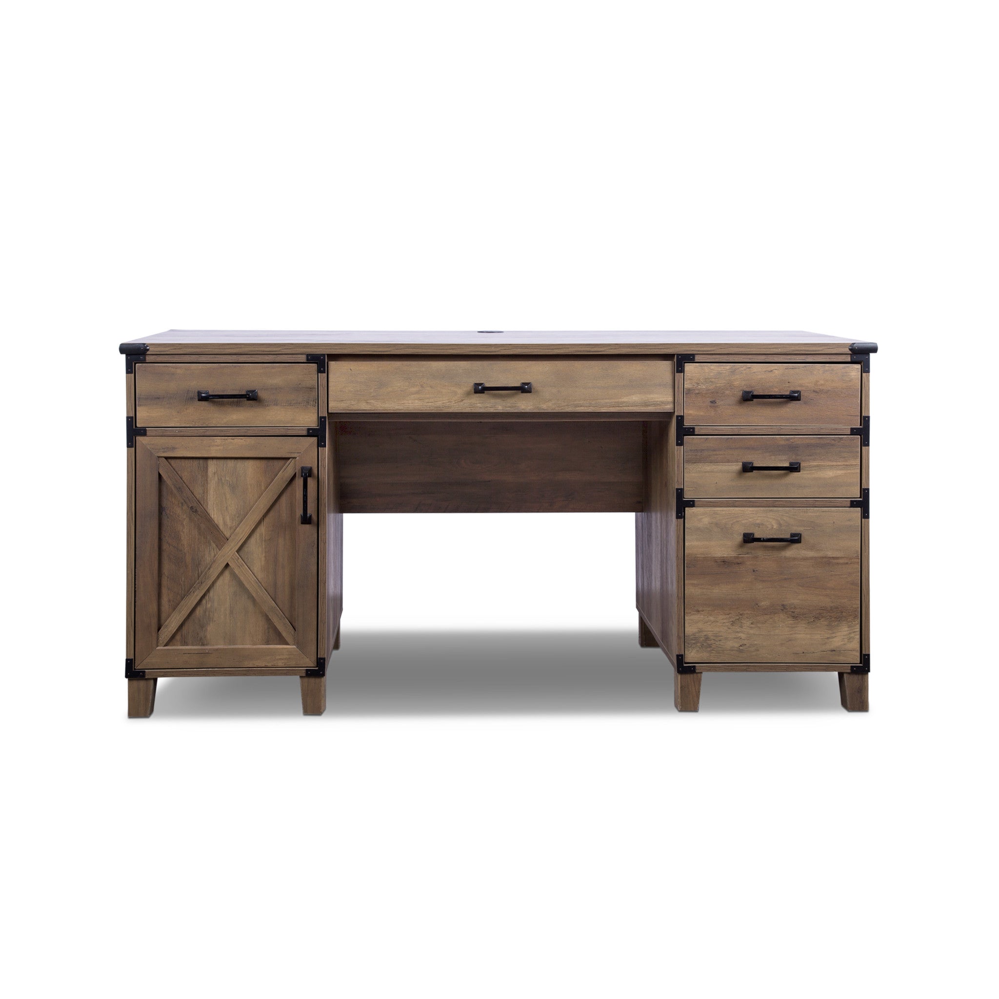 59" Natural Wood Executive Desk With Five Drawers