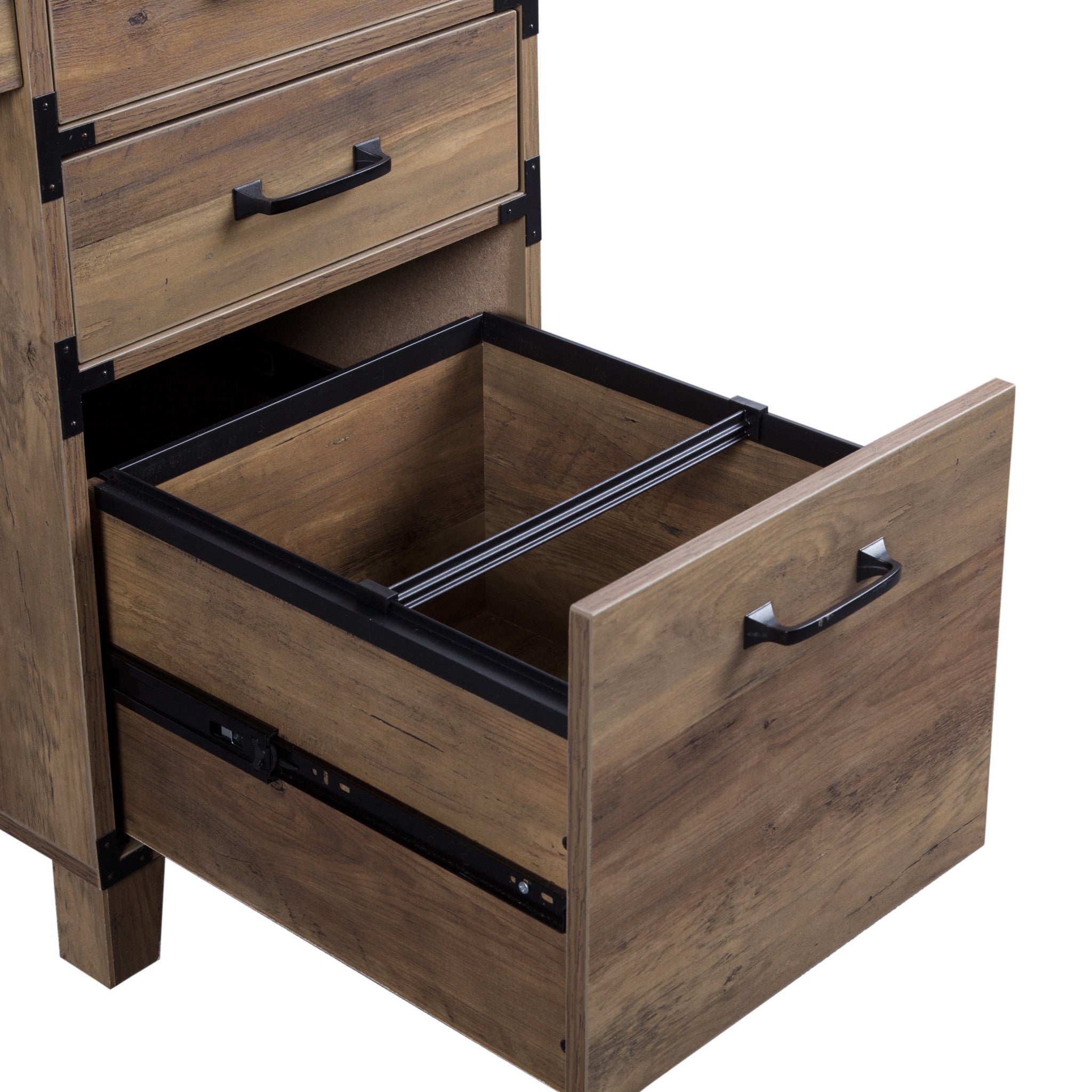 59" Natural Wood Executive Desk With Five Drawers