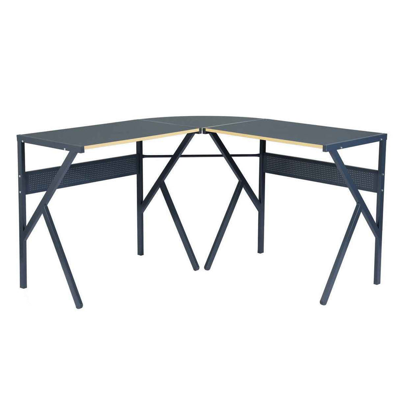 49" Black Wood and Metal Corner H-Shape Computer Desk