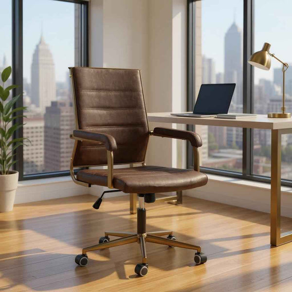 Espresso and Bronze Adjustable Height Swivel Rolling Office Chair Default Title