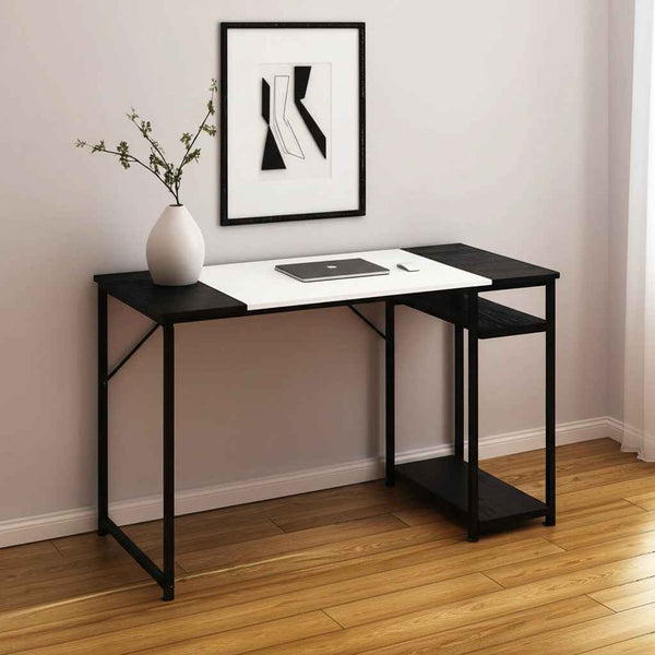 47" Black and White Wood and Metal H-Shape Computer Desk