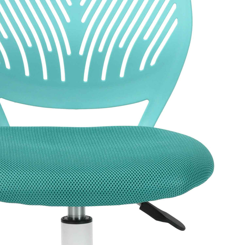 Turquoise and White Adjustable Height Swivel Rolling Office Chair
