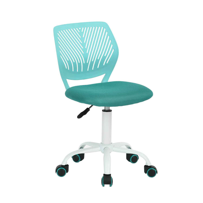 Turquoise and White Adjustable Height Swivel Rolling Office Chair