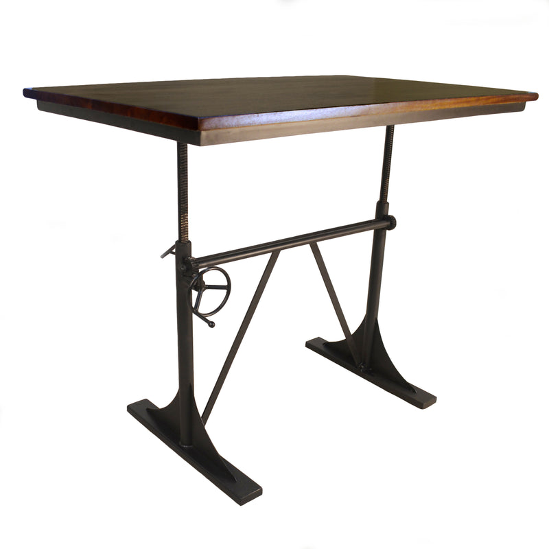Adjustable Height Brown and Black Solid Wood and Iron Writing Desk