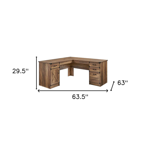 64" Oak Wood L Shape Executive Desk With Four Drawers Default Title