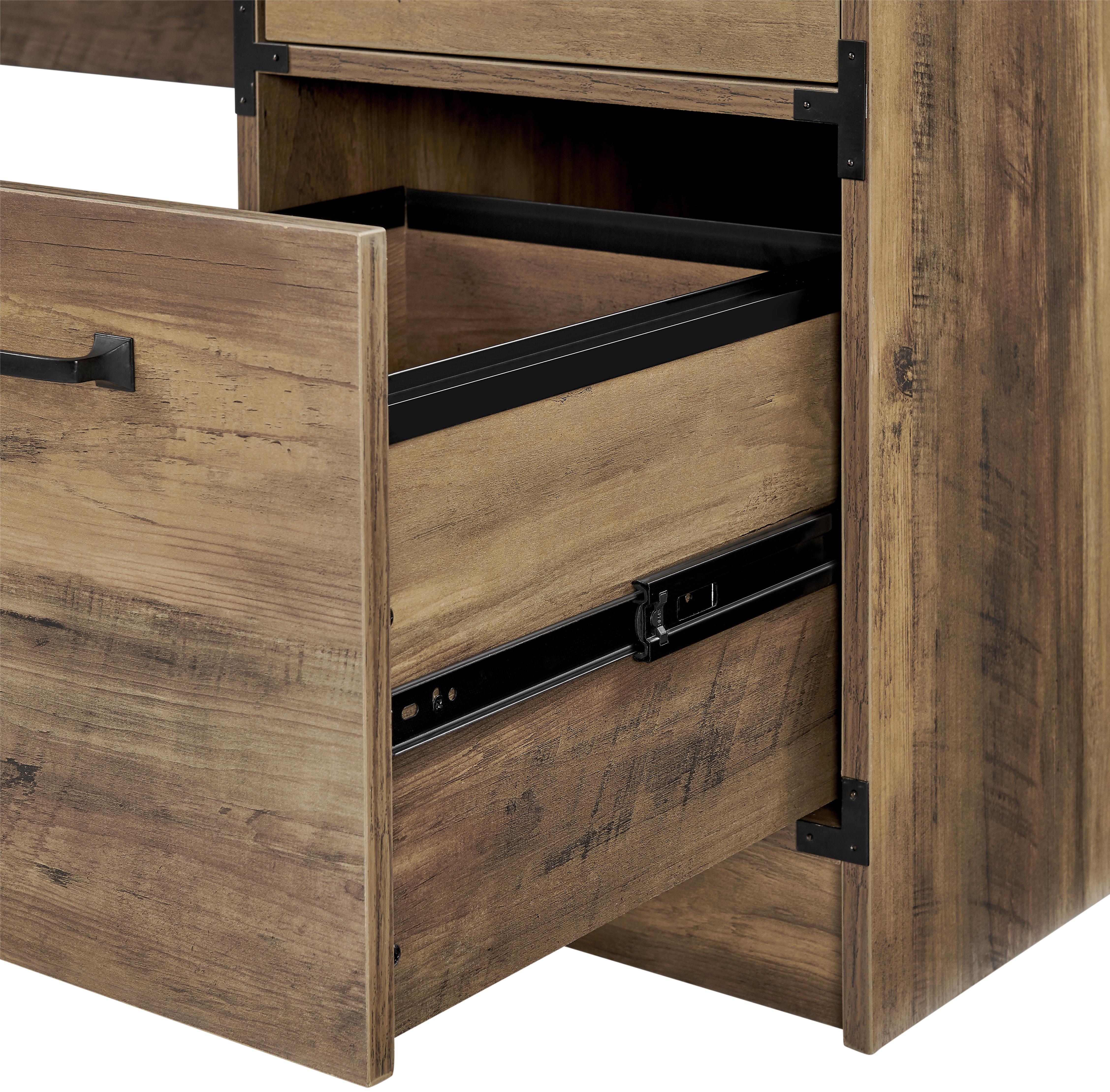 64" Oak Wood L Shape Executive Desk With Four Drawers