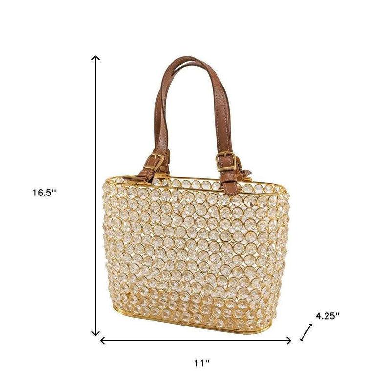 11" Clear And Gold Crystals And Metal Magazine Holder