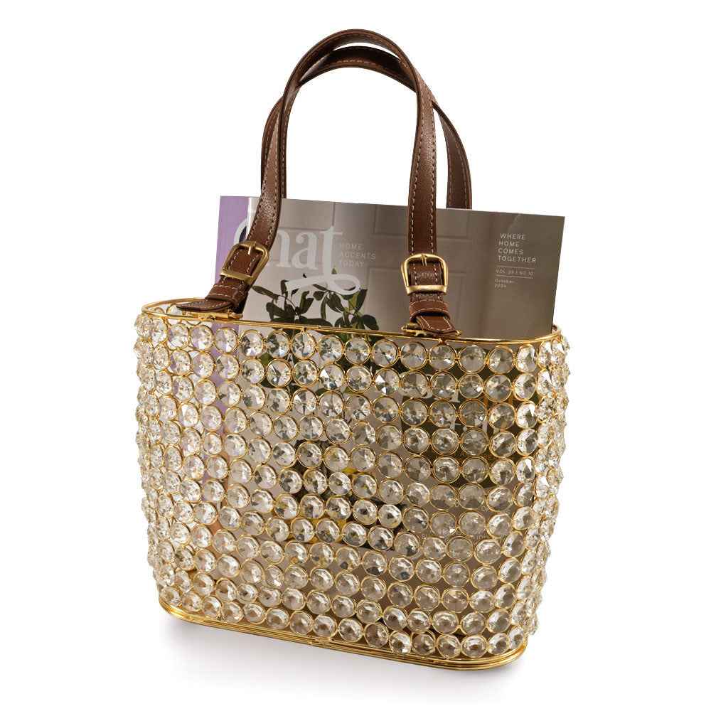 11" Clear And Gold Crystals And Metal Magazine Holder