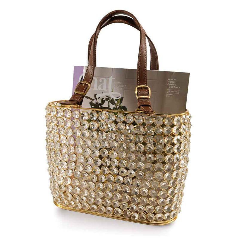 11" Clear And Gold Crystals And Metal Magazine Holder