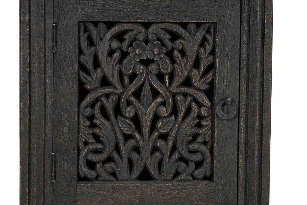 68" Black Carved Floral Scroll Solid Wood Computer Desk With Three Drawers