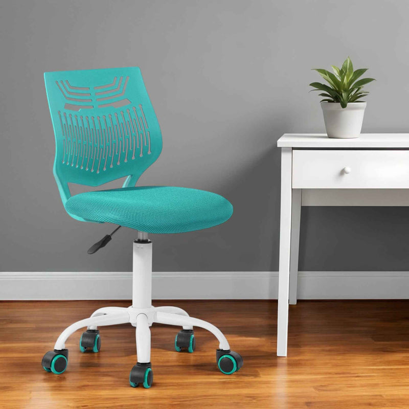 Turquoise and White Adjustable Height Swivel Rolling Office Chair