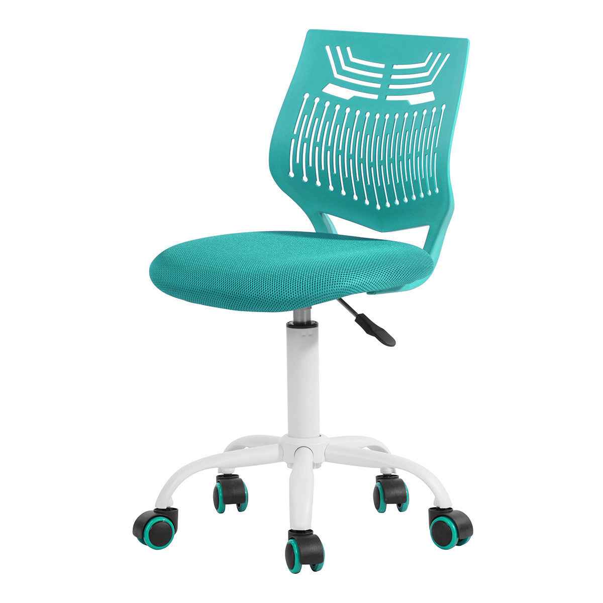 Turquoise and White Adjustable Height Swivel Rolling Office Chair