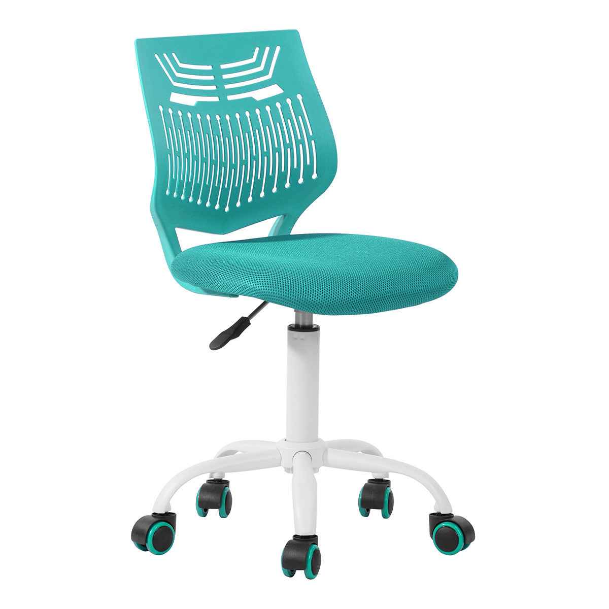 Turquoise and White Adjustable Height Swivel Rolling Office Chair