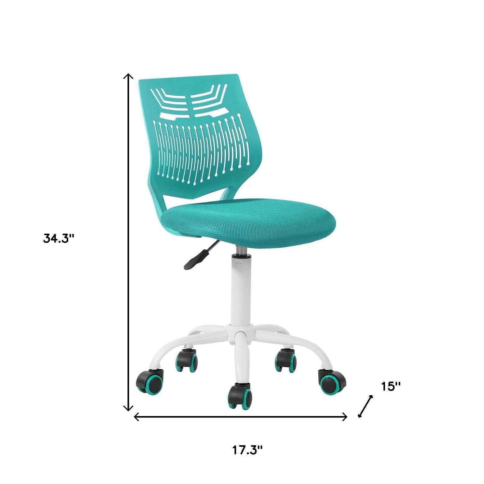 Turquoise and White Adjustable Height Swivel Rolling Office Chair
