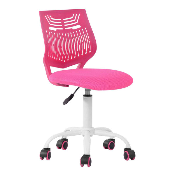 Pink and White Adjustable Height Swivel Rolling Office Chair
