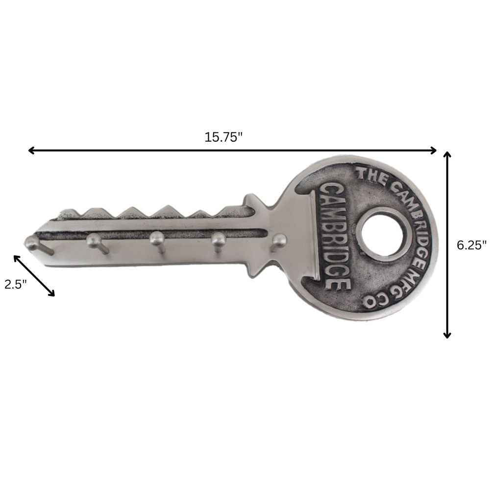 16" Silver Five Hook Wall Mount Key Shaped Coat Rack