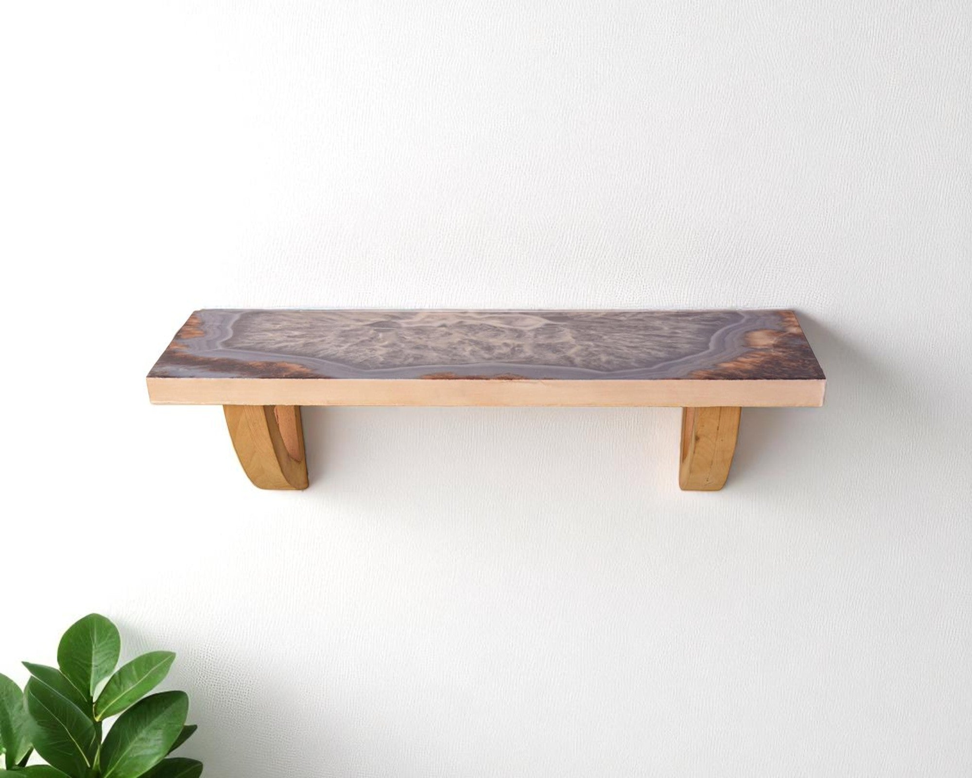 36" Gray And Natural Wood Agate Pattern Wall Mount Accent Shelf - Office Supplies
