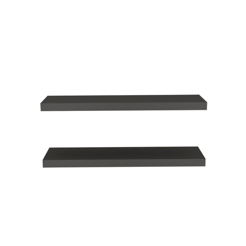 32" Set Of Two Dark Gray Wood Wall Mounted Floating Shelves - Office