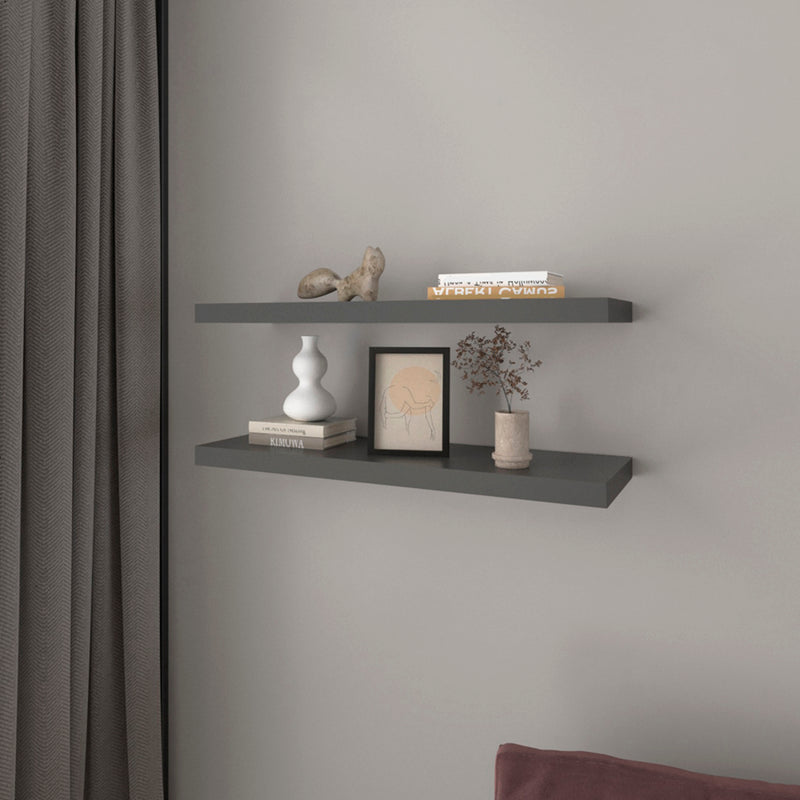 32" Set Of Two Dark Gray Wood Wall Mounted Floating Shelves - Office