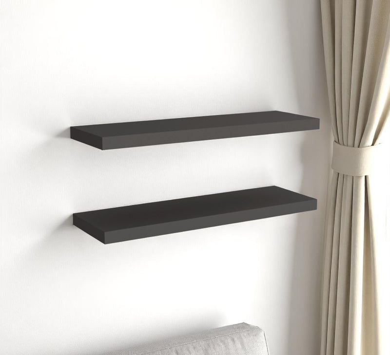 32" Set Of Two Dark Gray Wood Wall Mounted Floating Shelves - Office