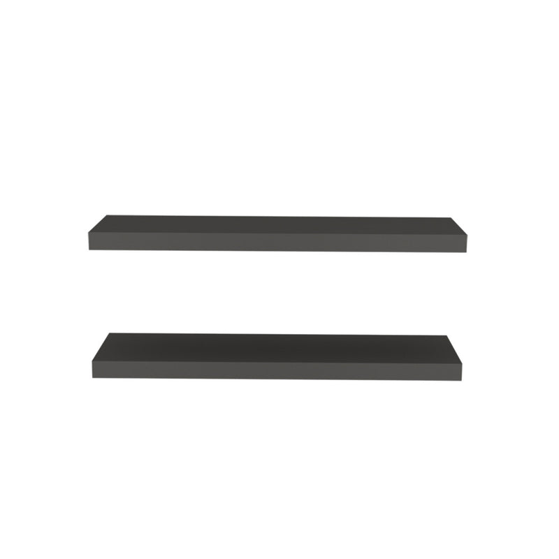 32" Set Of Two Dark Gray Wood Wall Mounted Floating Shelves - Office