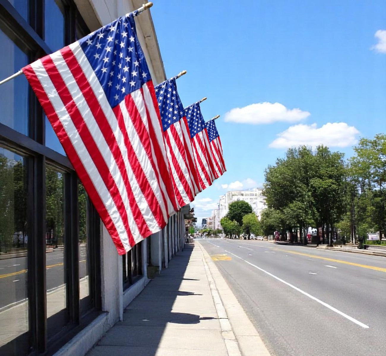 Set of Four Red White And Blue Embroidered Nylon American Flags - Outdoor