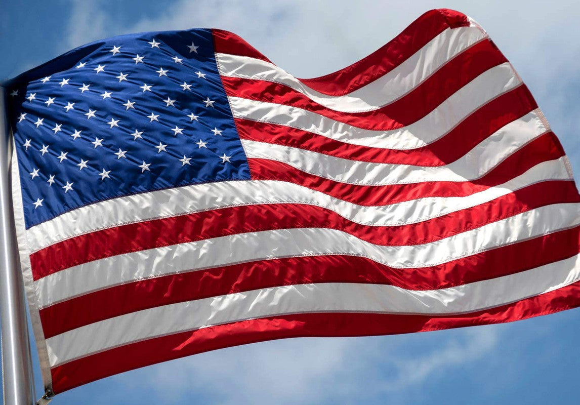 Set of Two Red White And Blue Embroidered Nylon American Flags - Outdoor