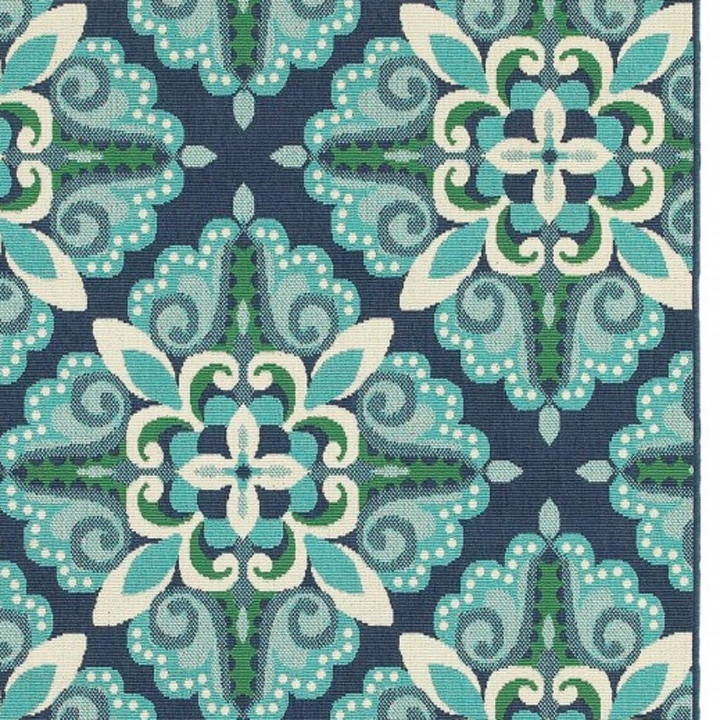 8' X 11' Blue And Green Indoor Outdoor Area Rug - Outdoor