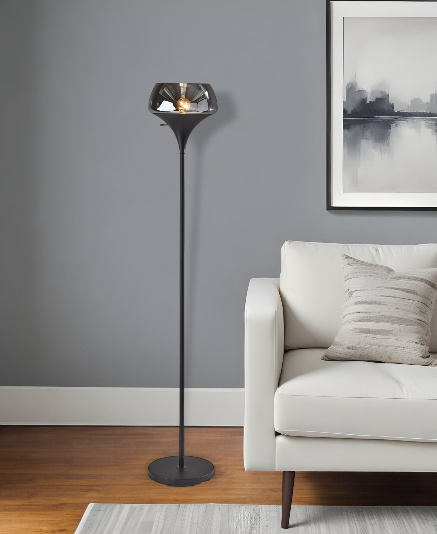 70" Black With Black Glass Shade - Lighting