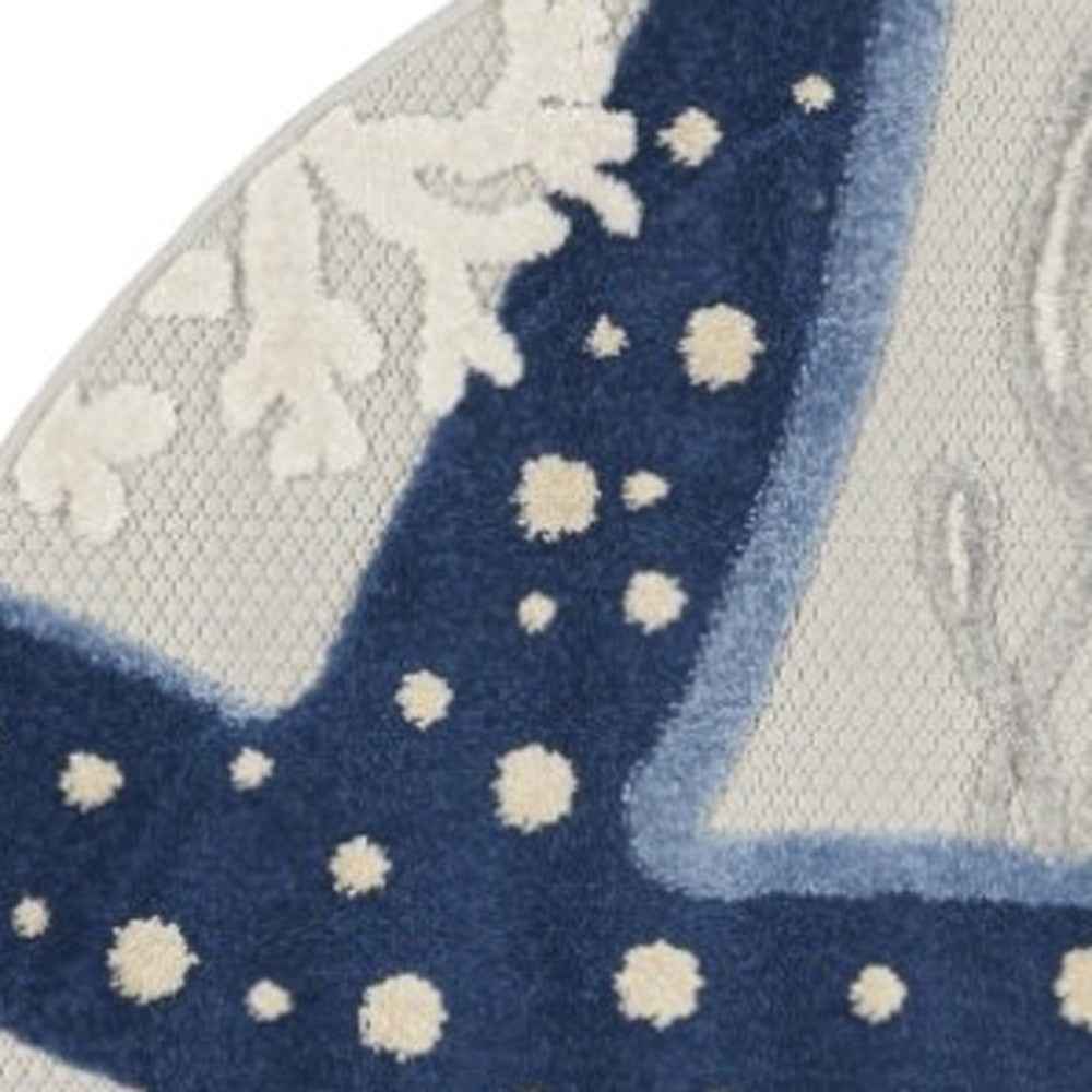 4' Blue And Gray Round Indoor Outdoor Area Rug